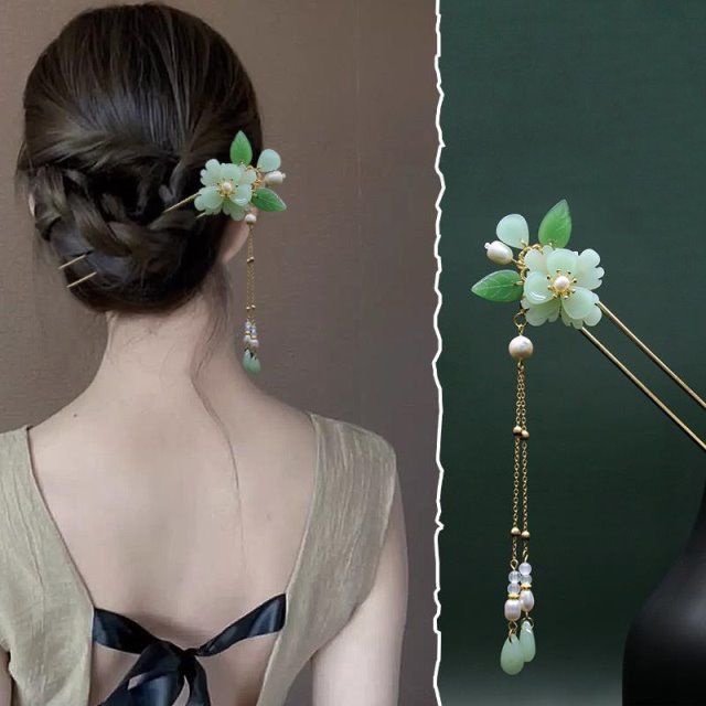 Trâm cài tóc Haimeikang hình chữ U đính hoa phong cách Trung Quốc thời trang cho nữ