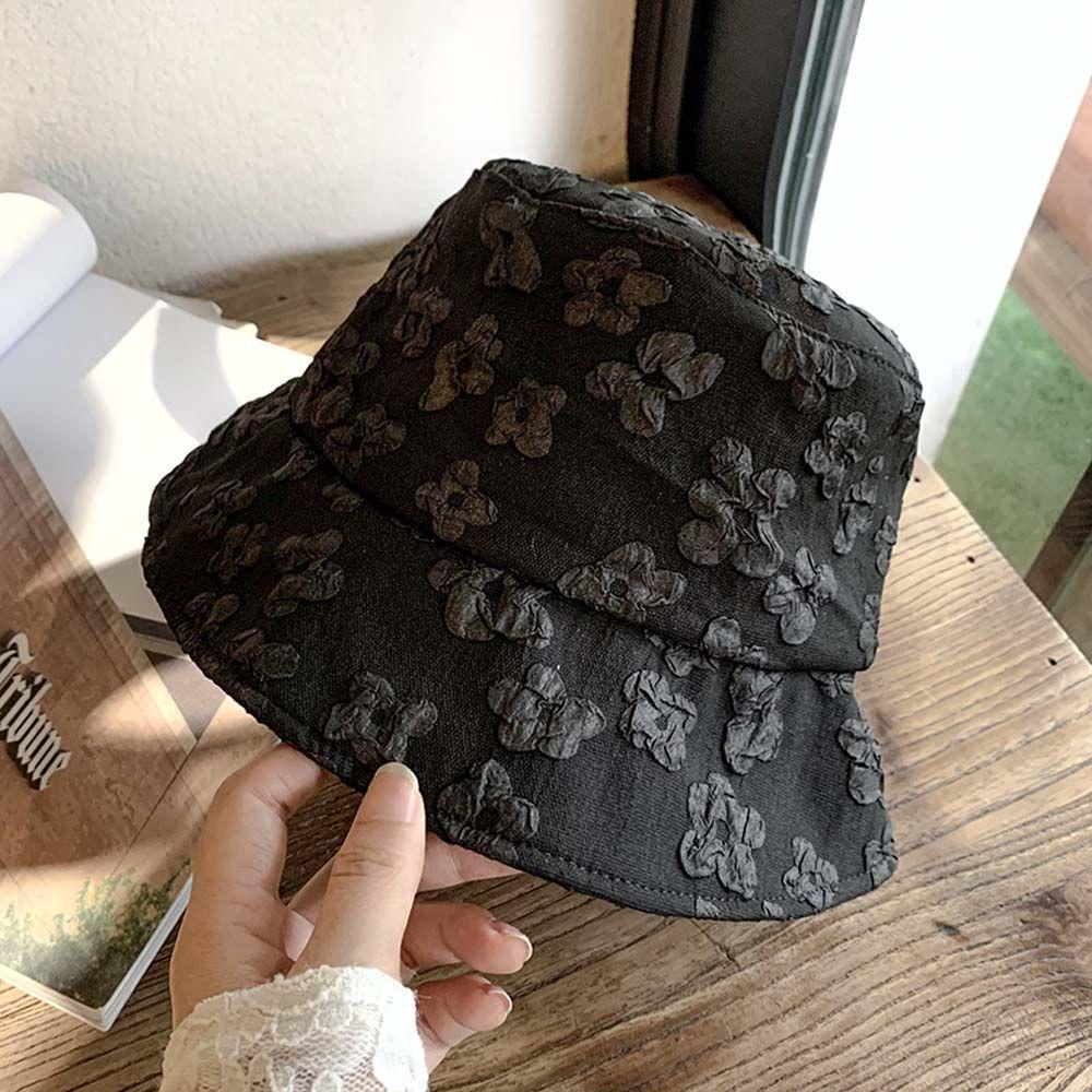 LILYES Nón Bucket Màu Sắc Tinh Khiết Thêu Hoa Phong Cách Hàn Quốc Cho Nữ
