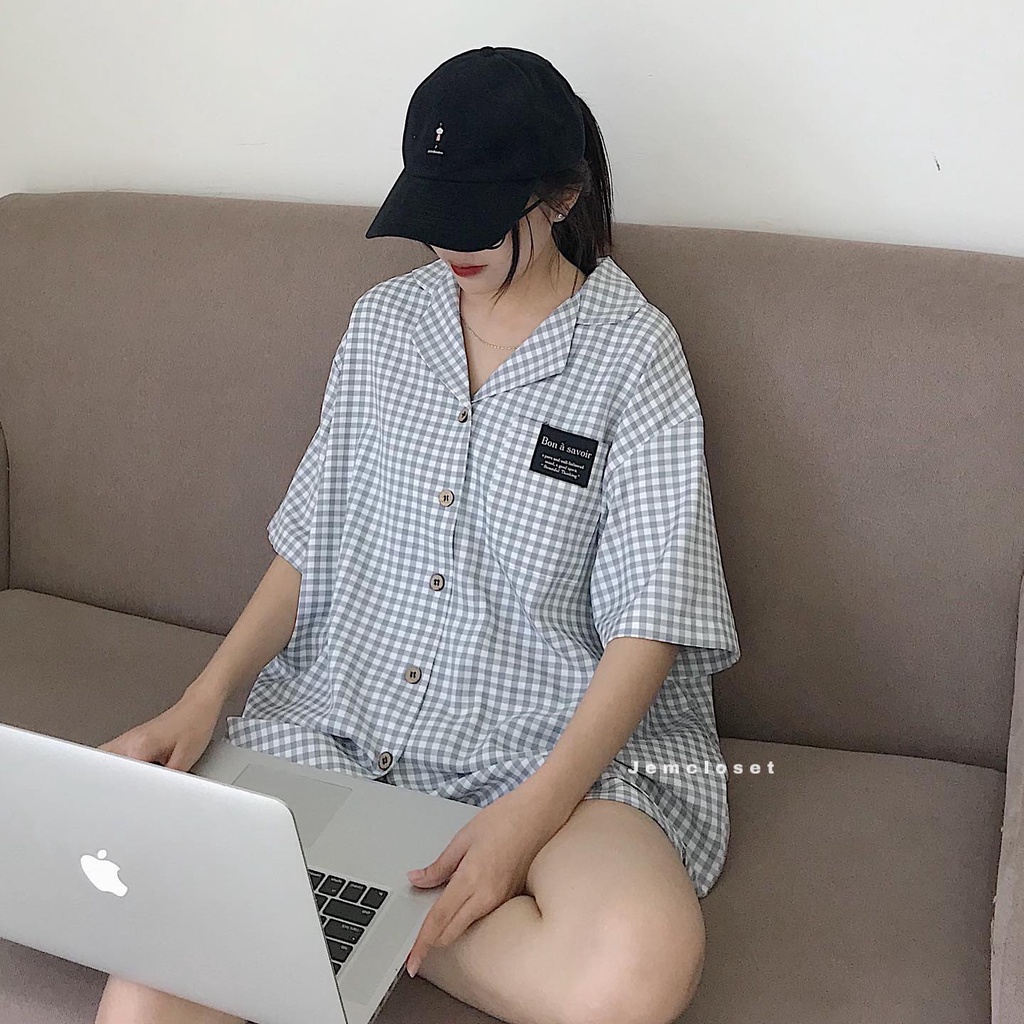 Set Bộ Quần Áo Sơ Mi Kẻ Caro 1 Túi GUAR Phong Cách Hàn Quốc Form rộng 8131 Jem Closet Studio