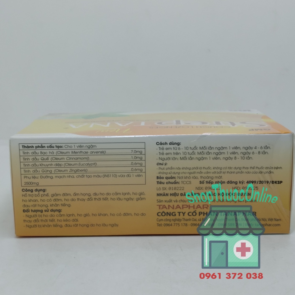 Viên ngậm ho StrepTana hộp 100 viên - Giảm đờm, giảm ho, bổ phế