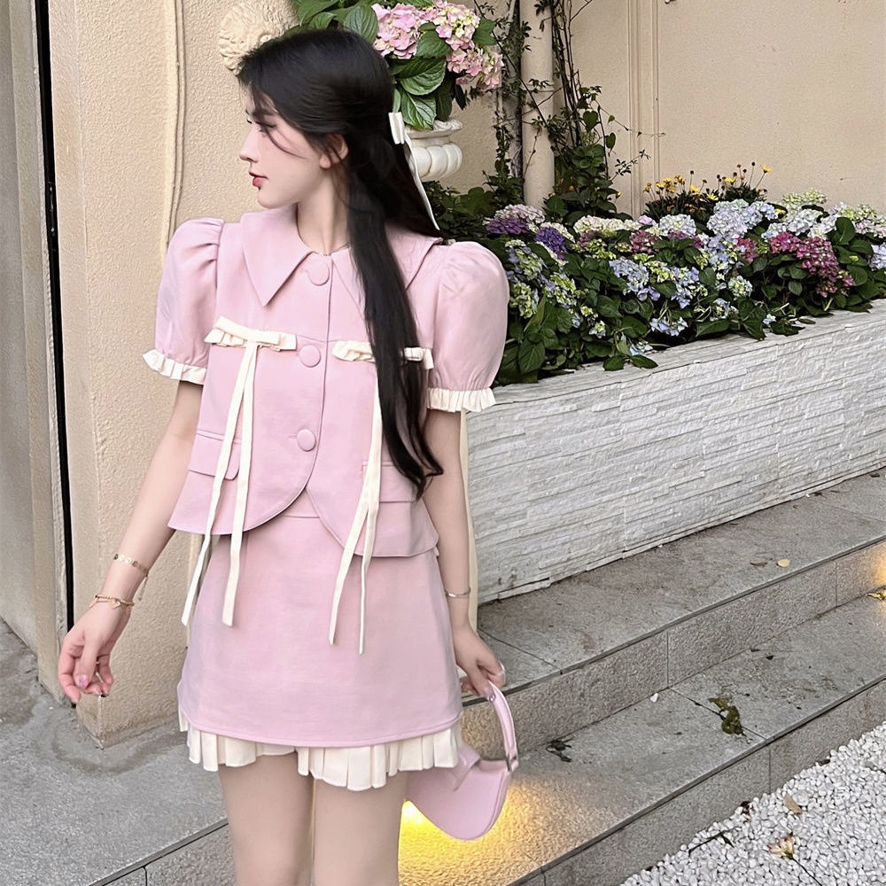 Set đồ 2 món gồm áo tay phồng và chân váy dáng chữ A ngọt ngào thời trang mùa hè cho nữ