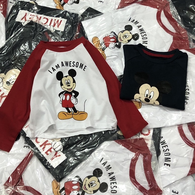 Áo dài tay thu đông bé trai - Set 2 áo Mickey chất cotton cho bé trai size 1-5 tuổi