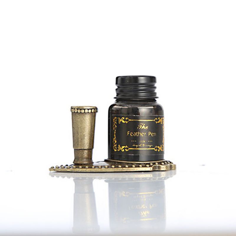 Seng Bút Thư Pháp Chấm Mực Đính Lông Vũ Màu Vàng Kim Sang Trọng Cổ Điển