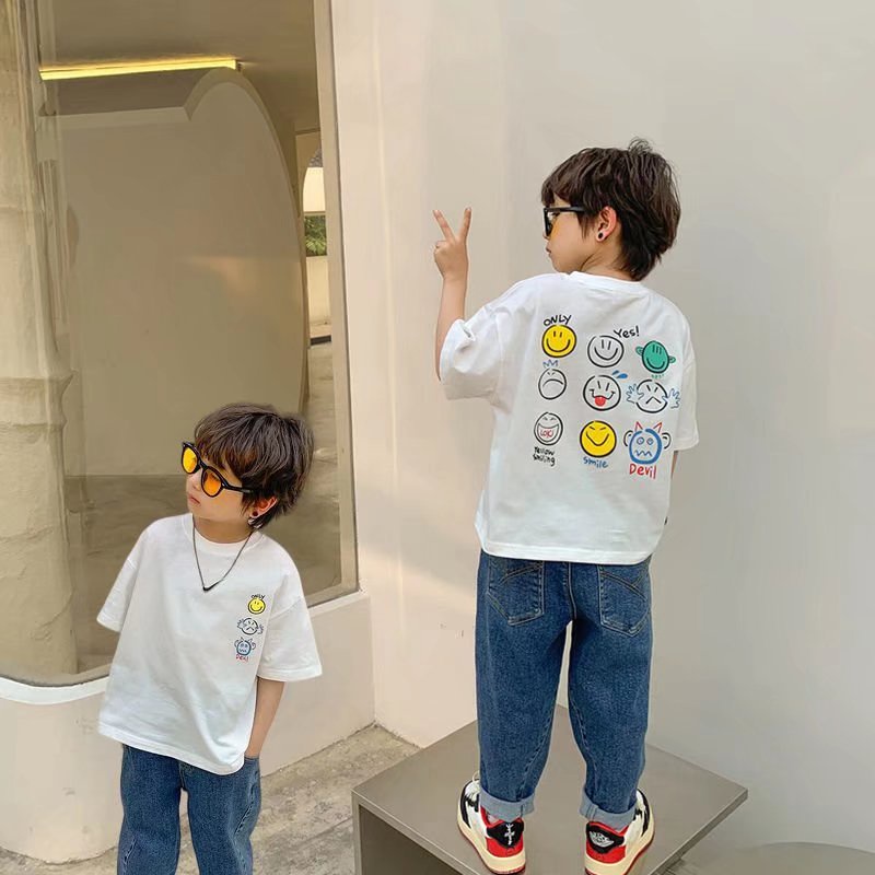 Áo thun BXPB cotton tay ngắn in họa tiết thời trang mùa hè cho bé trai 3-15 tuổi