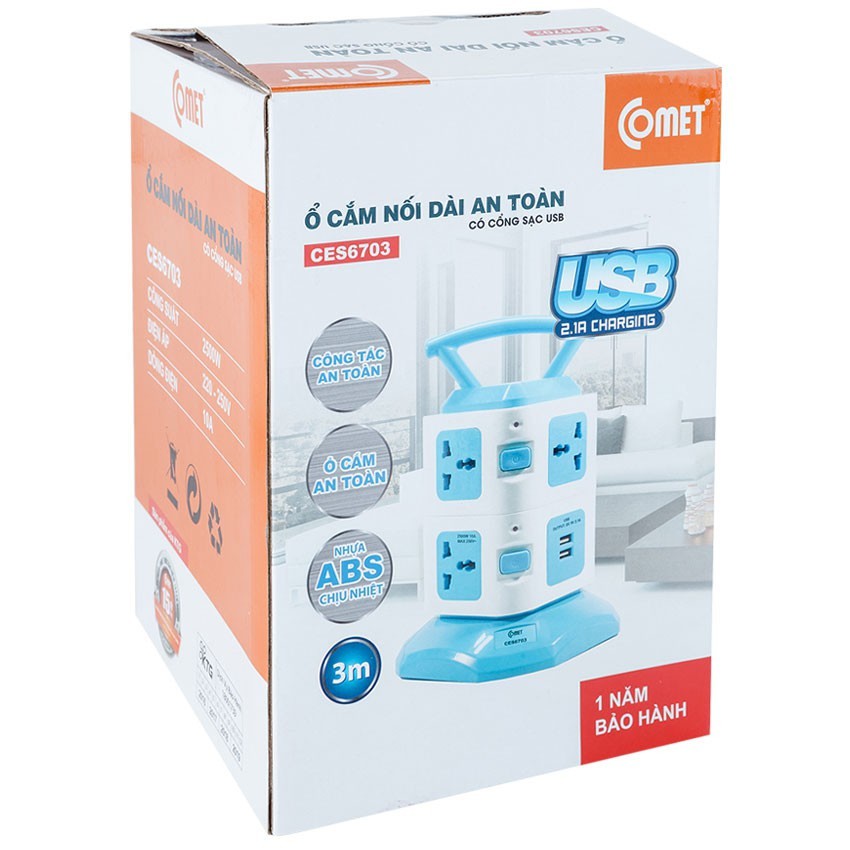 Ổ cắm nối dài có cổng USB Comet CES6703