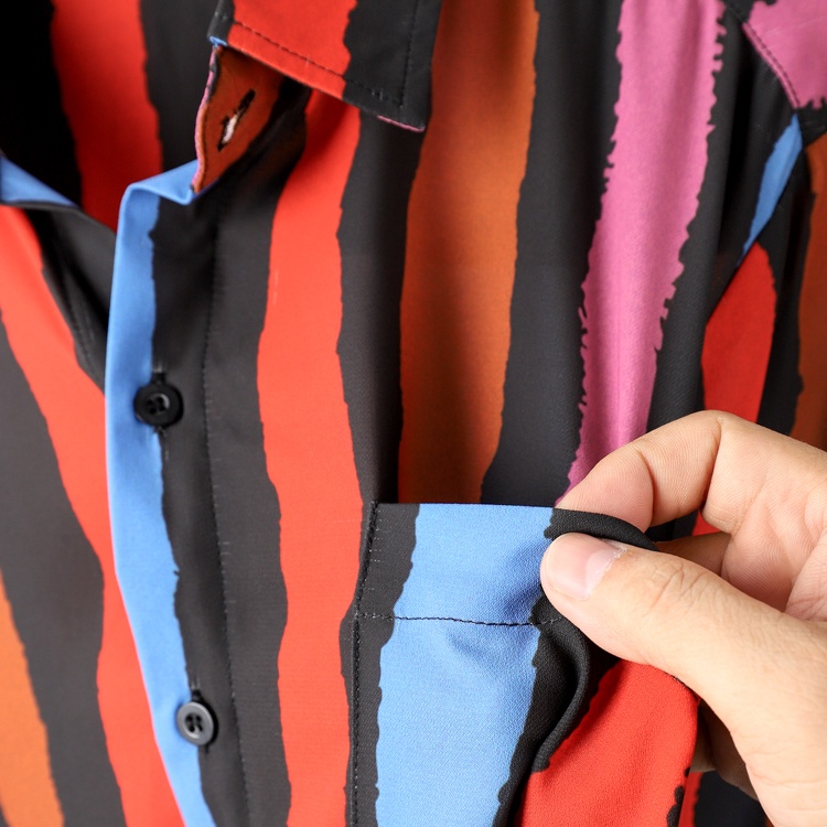 Áo sơ mi nam ngắn tay vải lụa thoáng mát, không nhăn , form regular, họa tiết sọc nhiều màu Redstripes AMANLAB