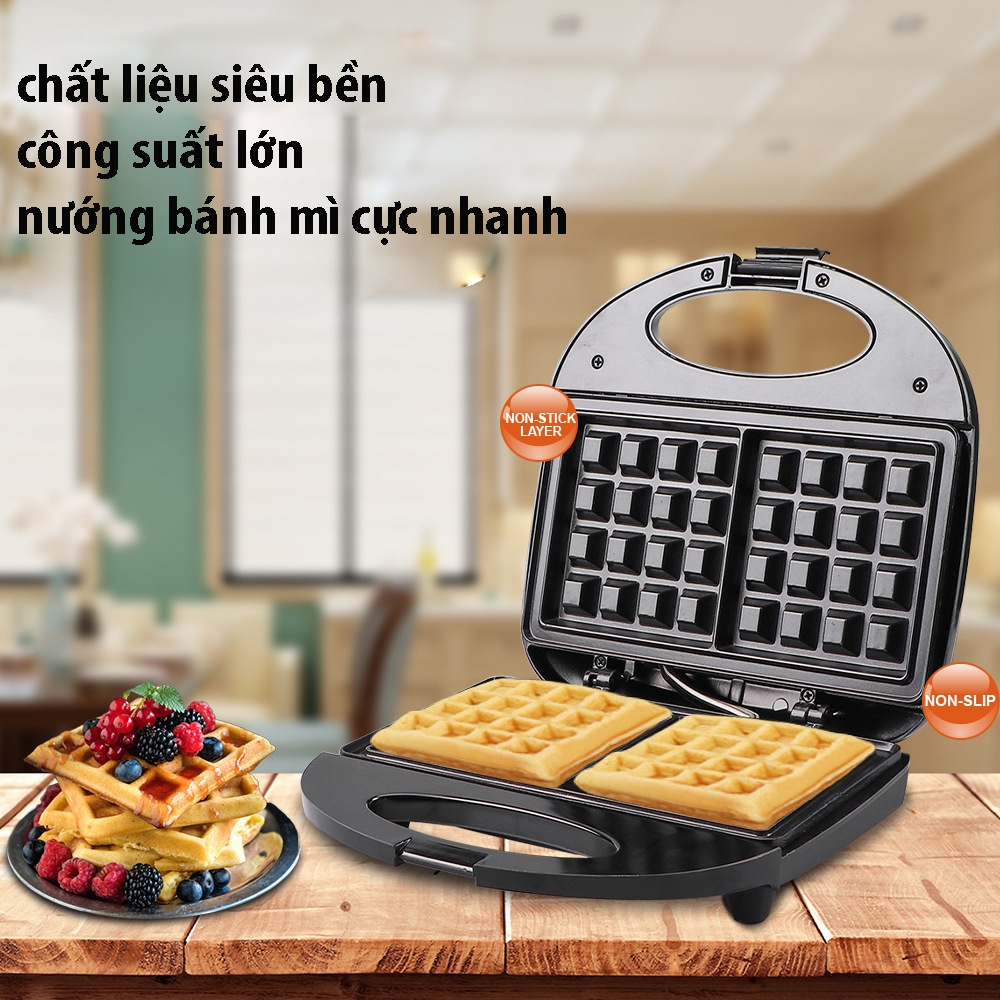 máy nướng bánh mì mini làm đồ ăn sáng-máy kẹp nướng bánh mì làm bánh kèm khuôn thiết kế chống bỏng RAF