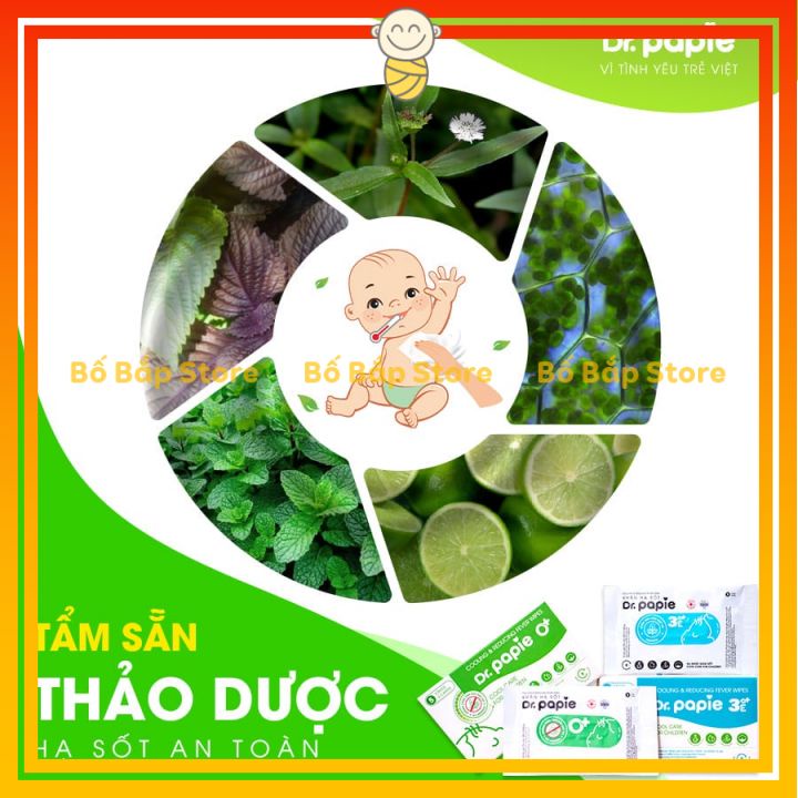 Khăn Lau Hạ Sốt Dr Papie ⚡𝟭𝟬𝟬% CHÍNH HÃNG⚡ Cho Bé Hạ Nhiệt Giảm Sốt Ngăn Ngừa Co Giật Hộp 25 Chiếc