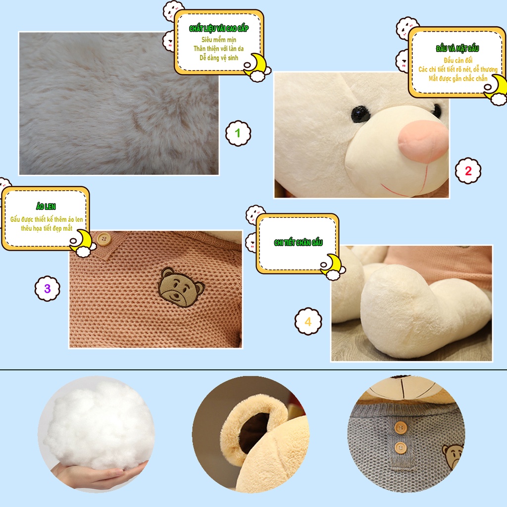 [Siêu Hot] Gấu bông teddy áo len, thú bông to siêu đẹp, thú nhồi bông siêu to khổng lồ