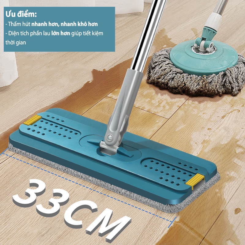 Chổi Lau Nhà Tự Vắt BELLEVIE Cây Lau Nhà Xoay 360 Độ Dễ Dàng Vệ Sinh TẶNG KÈM 2 BÔNG LAU