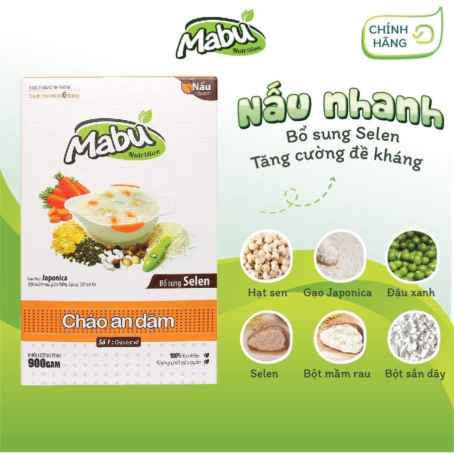 Cháo hạt vỡ ăn dặm Mabu (900g), đồ ăn dặm cho bé từ 7 tháng ăn dặm kiểu Nhật, truyền thống