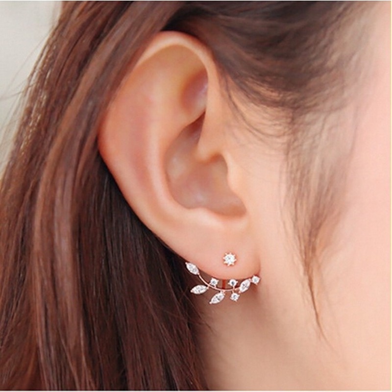 Khuyên Tai Hình Lá Đính Đá Zircon Thời Trang Đường Phố