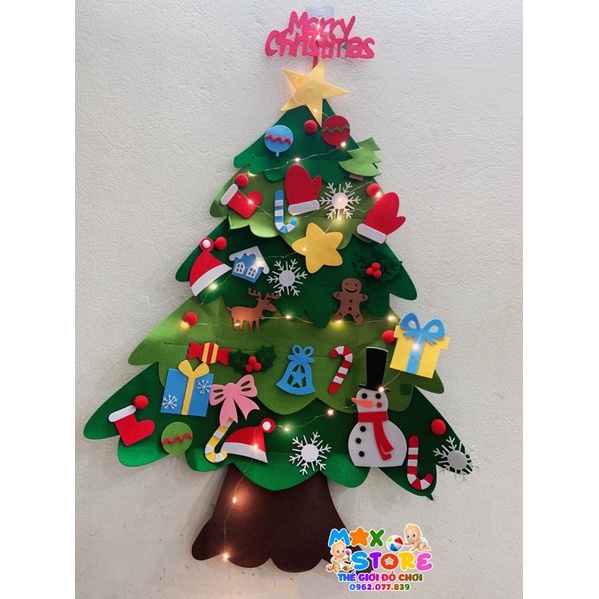 [Mẫu 2021 Kèm Pin] Bộ Cây Thông Noel Vải Nỉ 2 Lớp Tự Làm Trang Trí Dịp Giáng Sinh Full 42 Chi Tiết