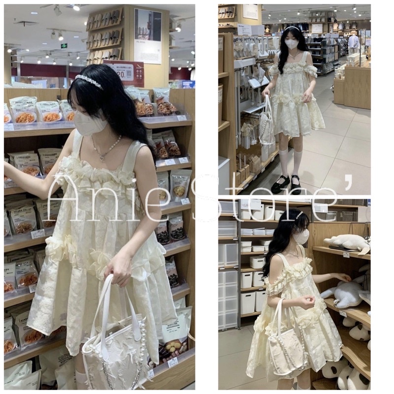 Đầm Babydoll Nữ Hoa Bèo Vai ? Váy 2 Dây Nữ Xòe Dáng Ngắn ?