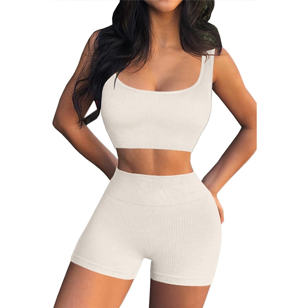 Bộ Trang Phục Thể Thao 2 Món Gồm Áo Ngực + Quần Short Lưng Cao Không Đường May Thời Trang Cho Nữ