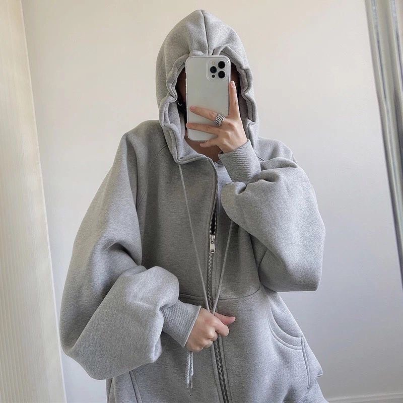 Áo KHOÁC Hoodie TRƠN Xám Nam Nữ Ulzzang Unisex - Áo Khoác Basic Hoodie Zip Tay Bồng Jacket Nỉ Form Rộng