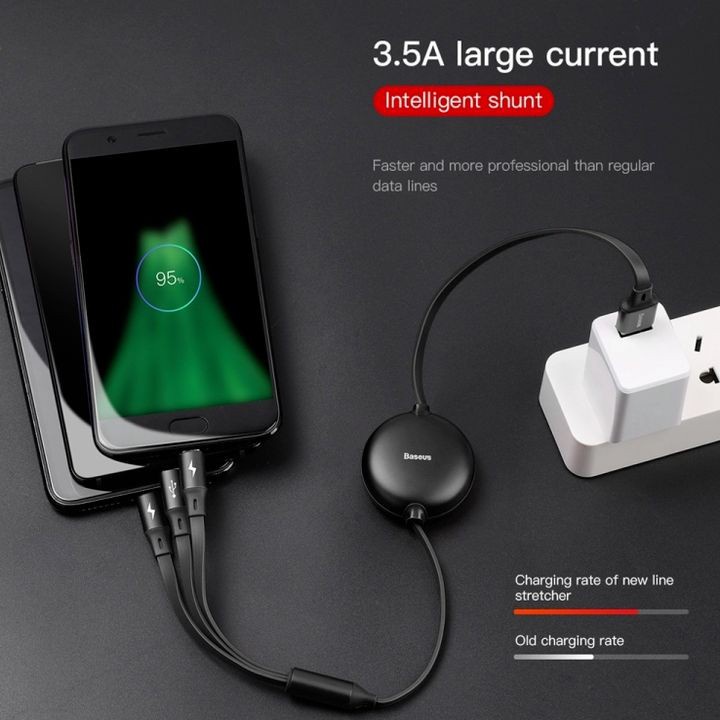 Cáp Sạc Đa Năng Siêu Nhanh Baseus 3 in 1  Chính Hãng Bảo Hành 1 Năm