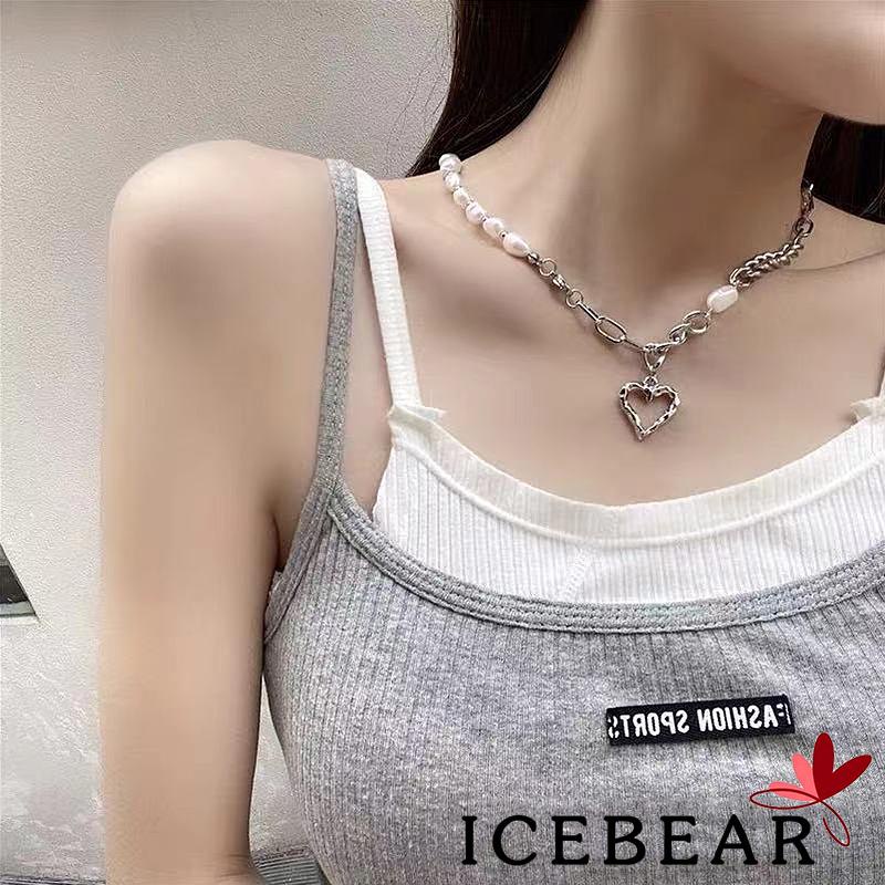 Vòng cổ hợp kim mặt hình trái tim đính ngọc trai giả thời trang đơn giản cho nữ