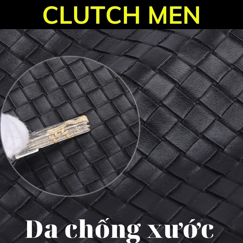 Ví cầm tay Nam 2021 -BH 24 tháng- ví da nam đan tay thủ công- clutch nam màu đen