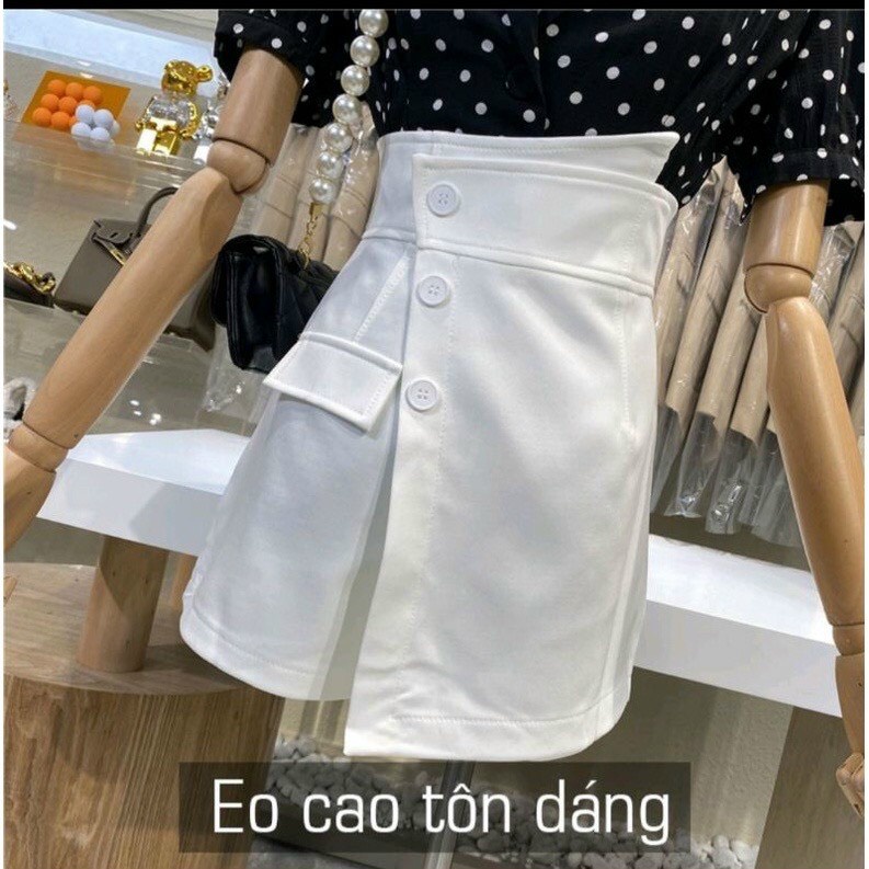 Quần short cạp cao giả váy vạt chéo phối cúc,váy a vạt chéo phối 3 cúc A8