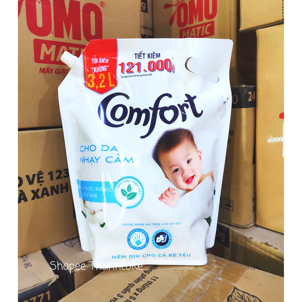 [Hoả Tốc] COMFORT NƯỚC XẢ VẢI TRẮNG ĐẬM ĐẶC DÀNH CHO DA NHẠY CẢM EM BÉ LÀM MỀM VẢI DẠNG TÚI 3.2L 3.2 lít 3,2l LỚN