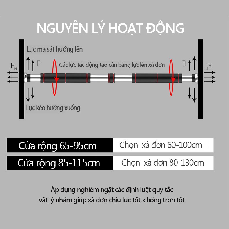 Xà đơn gắn cửa 2 kích cỡ 60-100cm,80-130cm không cần khoan lỗ tường YA402/YA403