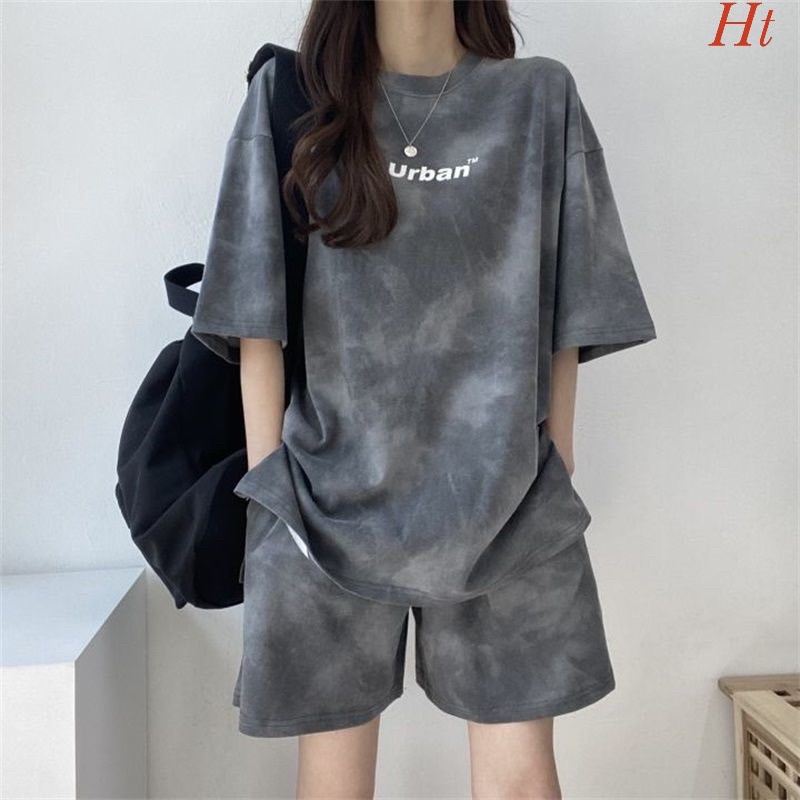[FREESHIP siêu hot] Bộ loang cotton su mài urban chất chơi hết nấc tay lỡ,form rộng nam nữ.Tặng dây cột tóc xinh