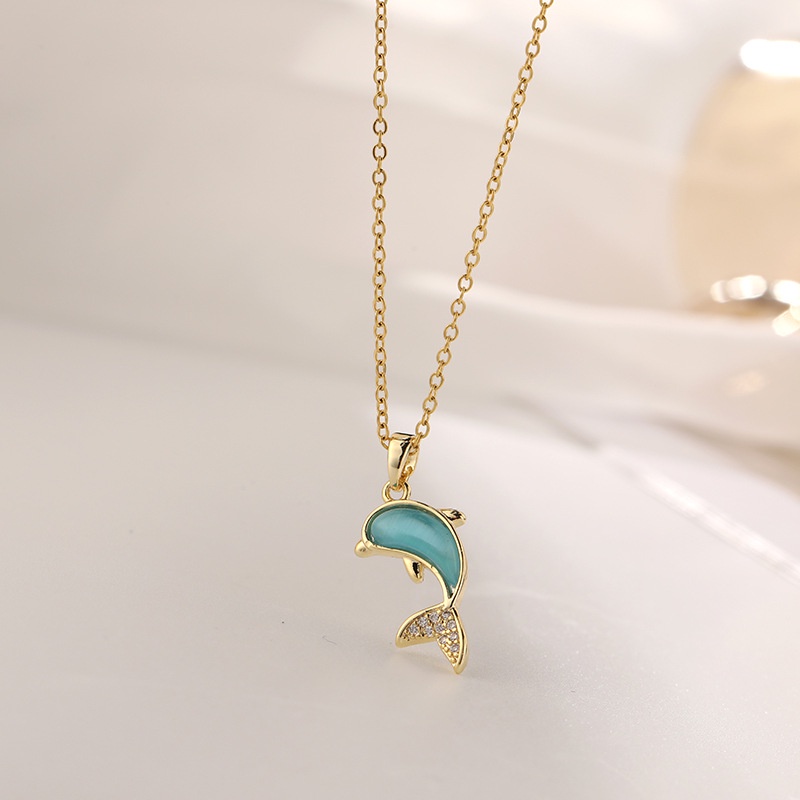 Vòng cổ Mặt Cá Heo Đính Đá zircon Thời Trang Nhật Hàn Sang Trọng Cho Nữ