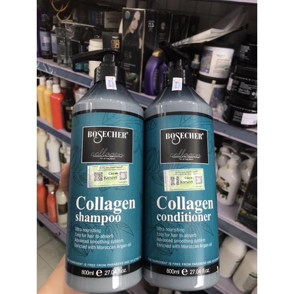 Cặp Dầu Gội Dầu Xả Colagen Bosecher Phục Hồi Tóc Hư Tổn Kích Thích Mọc Tóc Siêu Mềm Mượt 800Ml * 2