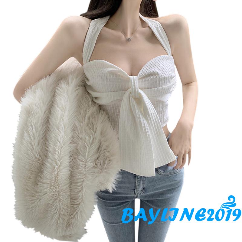 Áo Cổ Chữ V Cột Nơ Hở Lưng Màu Trơn Thời Trang Cho Nữ