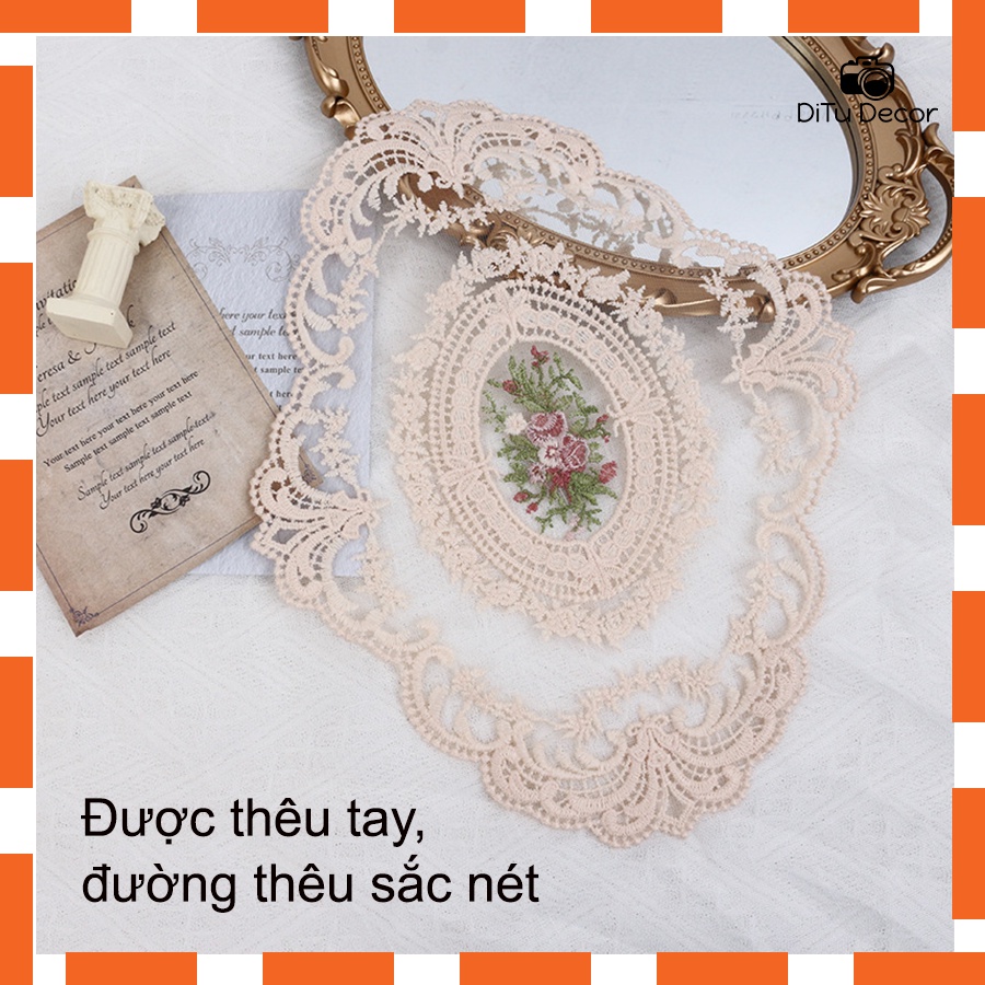 Thảm vintage thêu ren, thảm retro cao cấp phụ kiện chụp ảnh - DiTu Decor