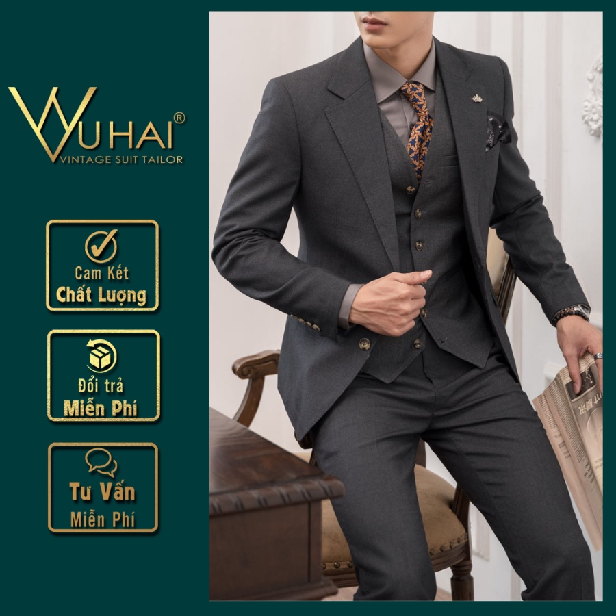 Bộ Vest Com lê màu xám 2 cúc from dáng lịch sự sang trọng-Shop Suit