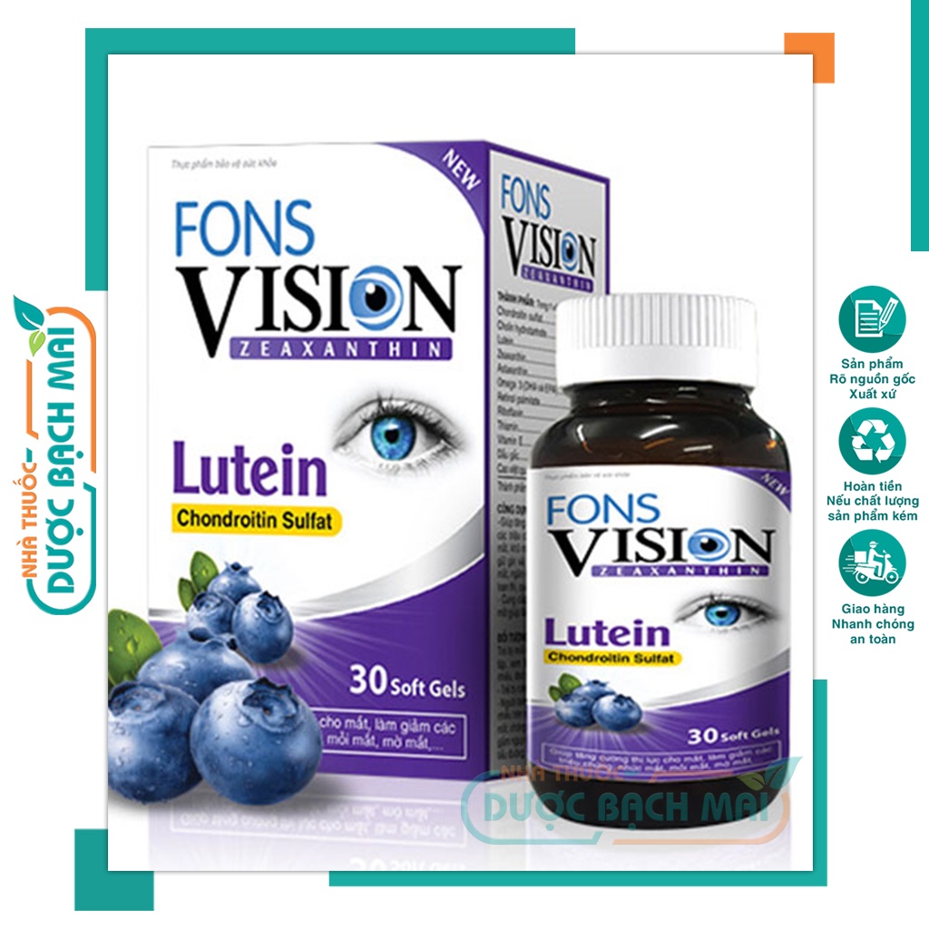 Thuốc bổ mắt Fons Vision bổ sung vitamin và dưỡng chất thuốc bổ mắt sáng khỏe hết khô nhức mỏi cận (Hộp 30 viên)