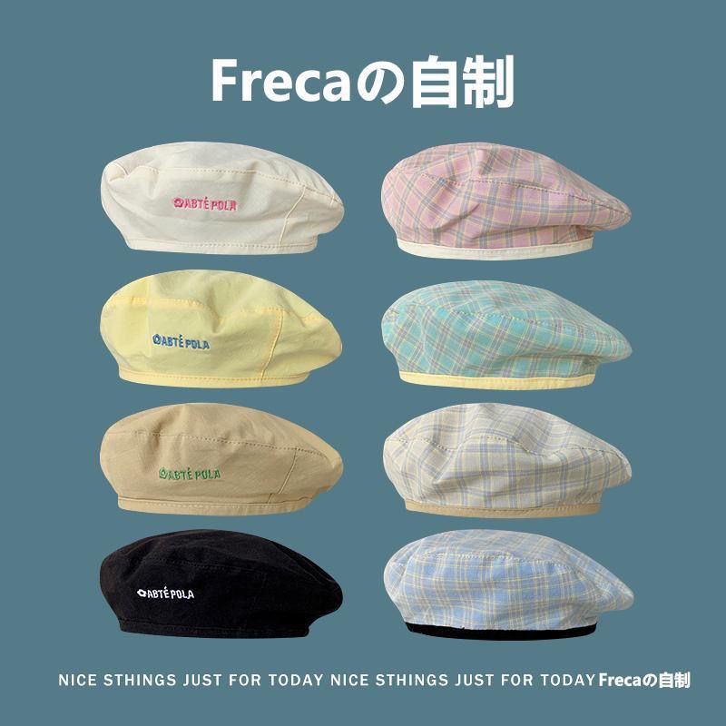 Mũ Beret Hai Mặt Họa Tiết Sọc Caro Thêu Chữ Cao Cấp Thời Trang