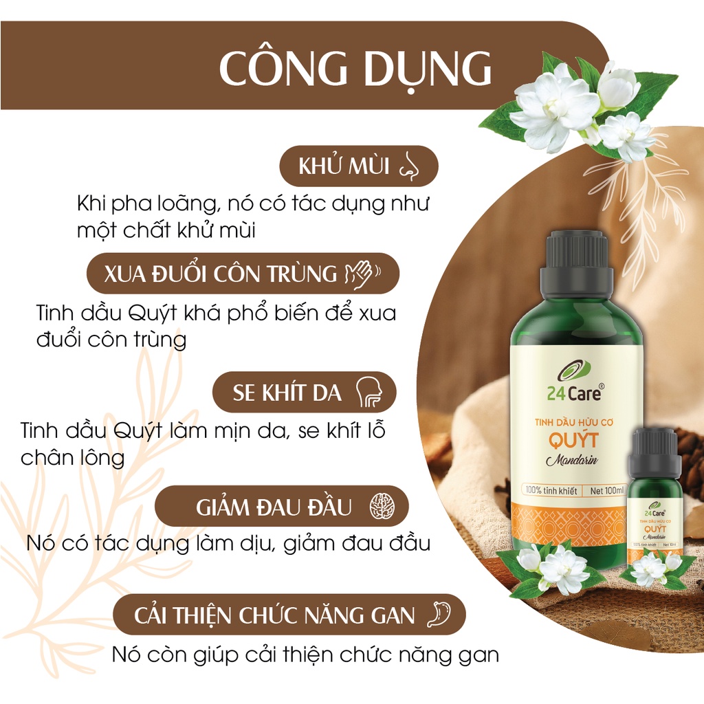 Tinh dầu 24Care quýt 100ml - Xông thơm phòng, khử mùi, đuổi muỗi