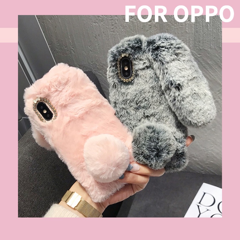 Ốp điện thoại thiết kế lông thỏ xinh xắn cho OPPO F1S A59 A57 A39 A3S A5S A12 A12E A1K A15 A15S A53 A54 A73 A31 2020 A71