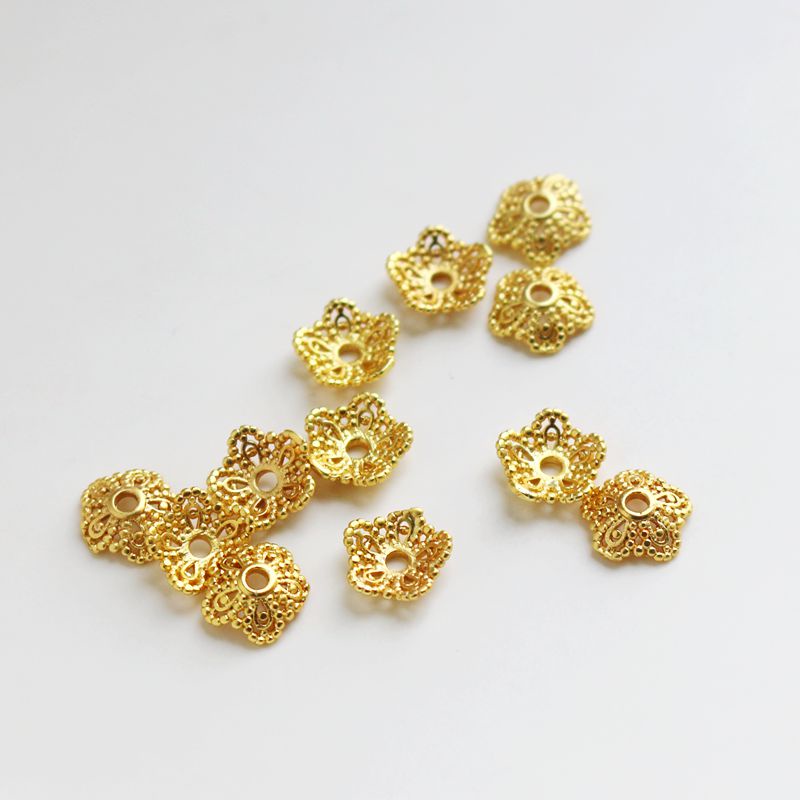 Set 10 Hạt Xâu Làm Trang Sức Hình Hoa/Mũ/Mũ Màu Vàng 18k Kích Thước 8mm diy