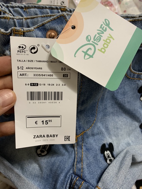 Quần short bò Zara  Mickey bé gái từ 9/12m -3/4y