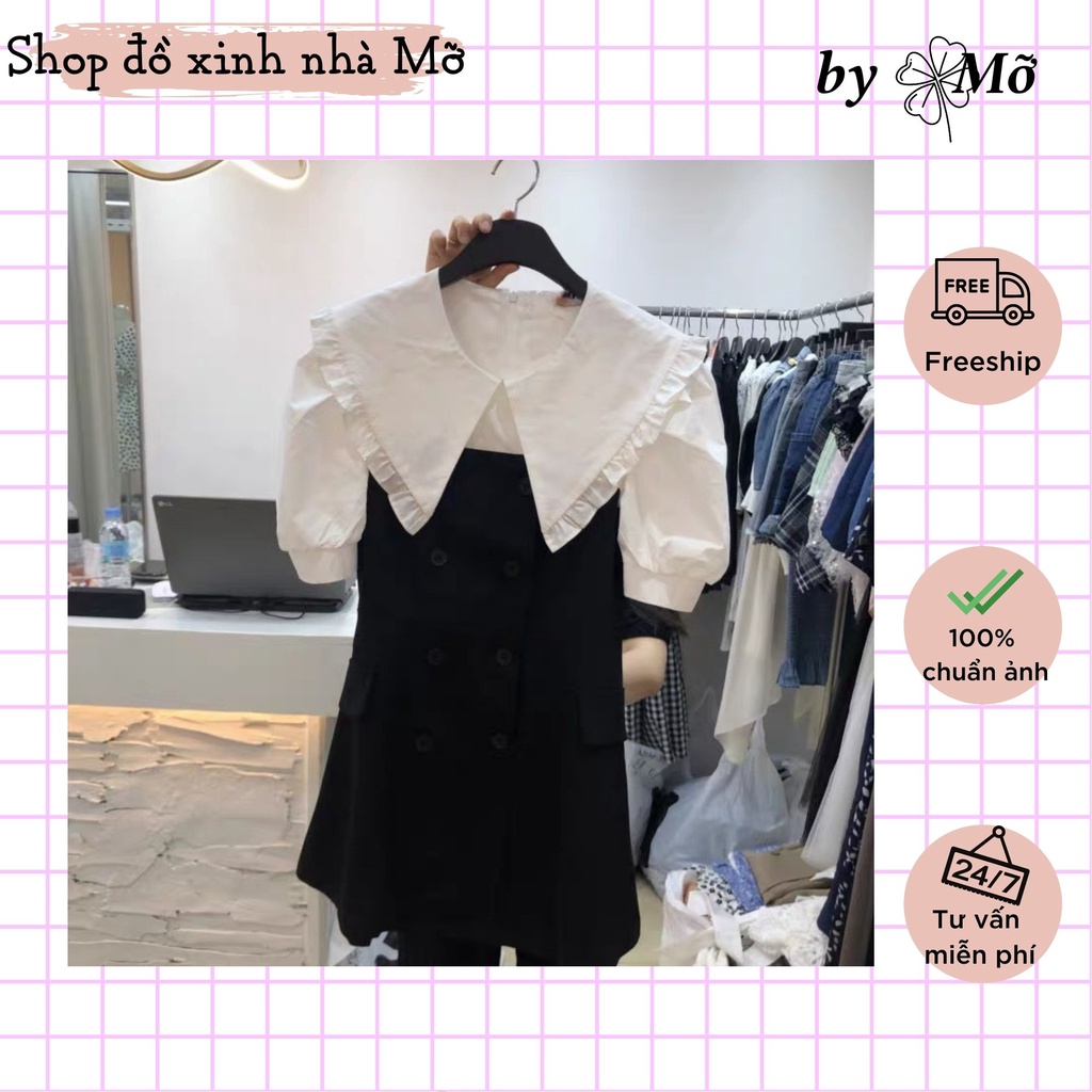 Váy kaki phối cổ sơ mi bèo, thiết kế trẻ trung sang trọng, chuẩn ảnh mẫu