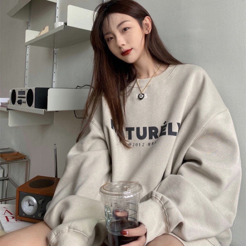 Áo Sweater NATURELY Form Rộng Tay Phồng, Áo Nỉ Cổ Tròn Nam Nữ Form To