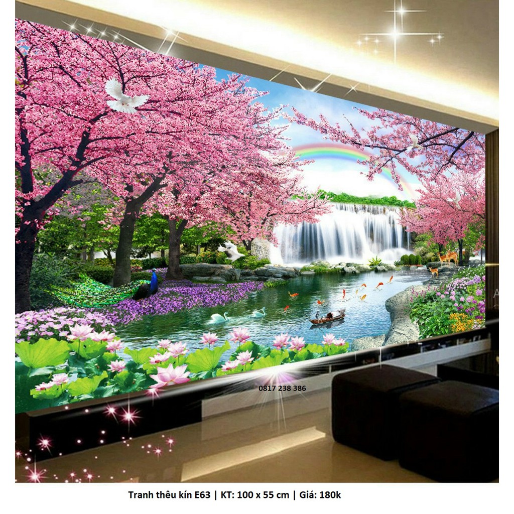 Tranh thêu chữ thập Phong Cảnh Mùa Xuân Ấm Áp LV3007 (84 x 43 cm)  LV3008 (132 x 62 cm) - tự thêu - thêu kín | BigBuy360 - bigbuy360.vn