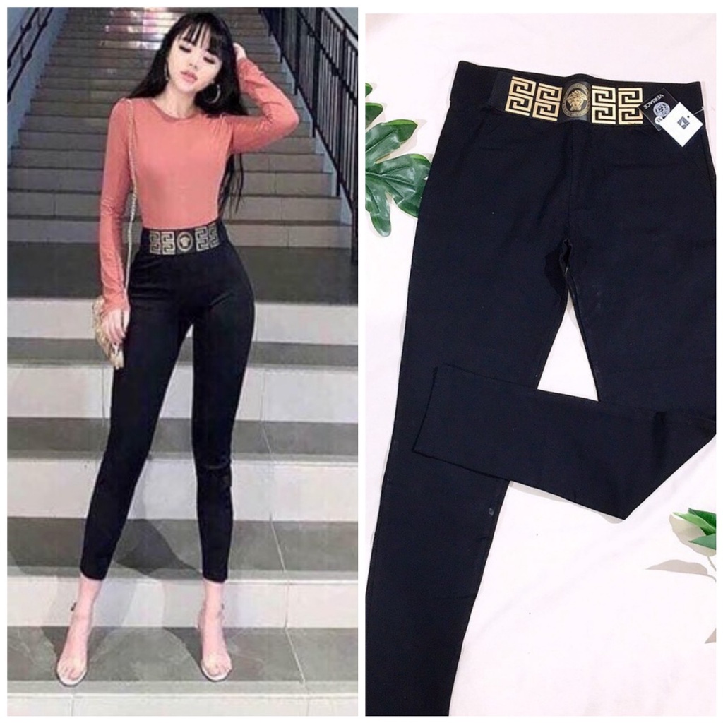 Quần legging nữ cạp cao gen bụng dáng dài nâng mông có túi  - Quần legging nữ dài cao cấp co giãn vải đen bó dày dặn hàn