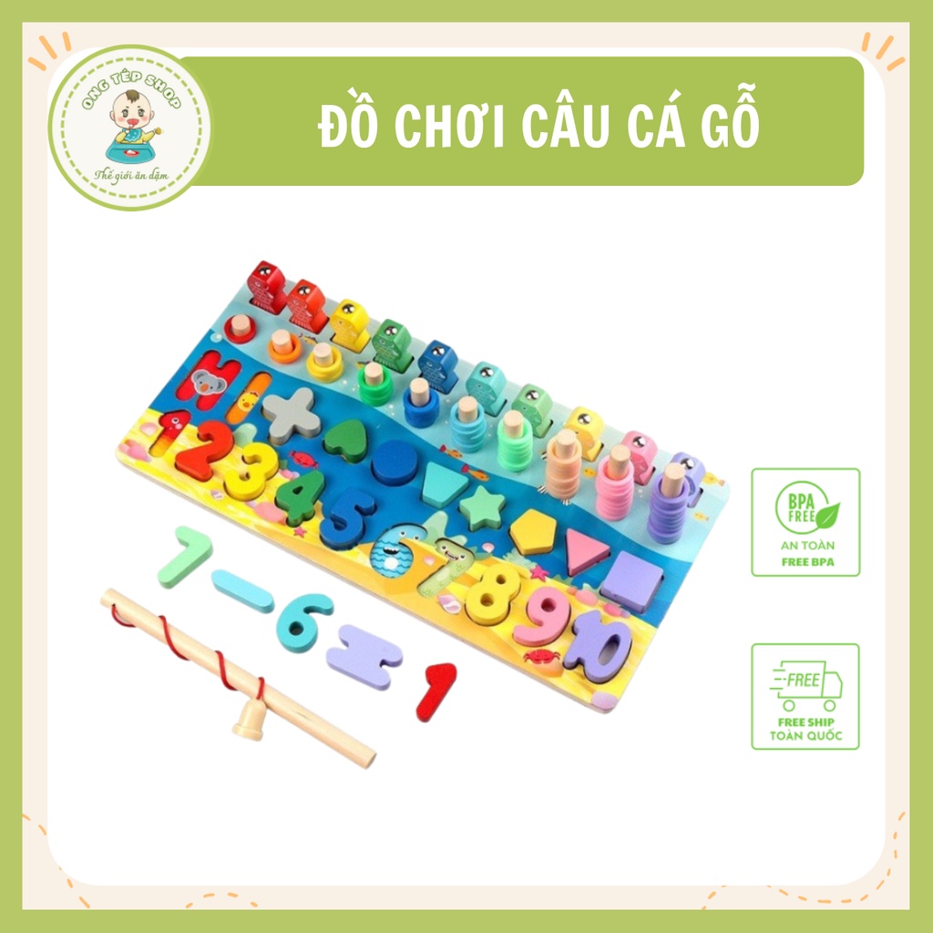 Bộ Câu Cá Bảng Số Hình Bằng Gỗ Thông Minh Cho Bé