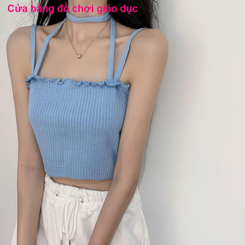 SHOP XINH Mùa hè gợi cảm mặc cổ dây đeo nhỏ Tops Strike Wild Vest ngắn bên trong áo sơ mi không tay chạm đáy của phụ nữ