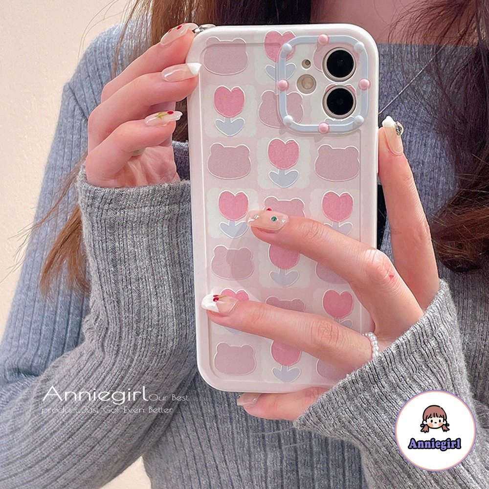 Ốp Điện Thoại TPU Mềm Siêu Mỏng Chống Sốc In Họa Tiết Hoa Tulip/Gấu Cho IPhone 13 12 11 Pro Max X XR 8 7 Plus