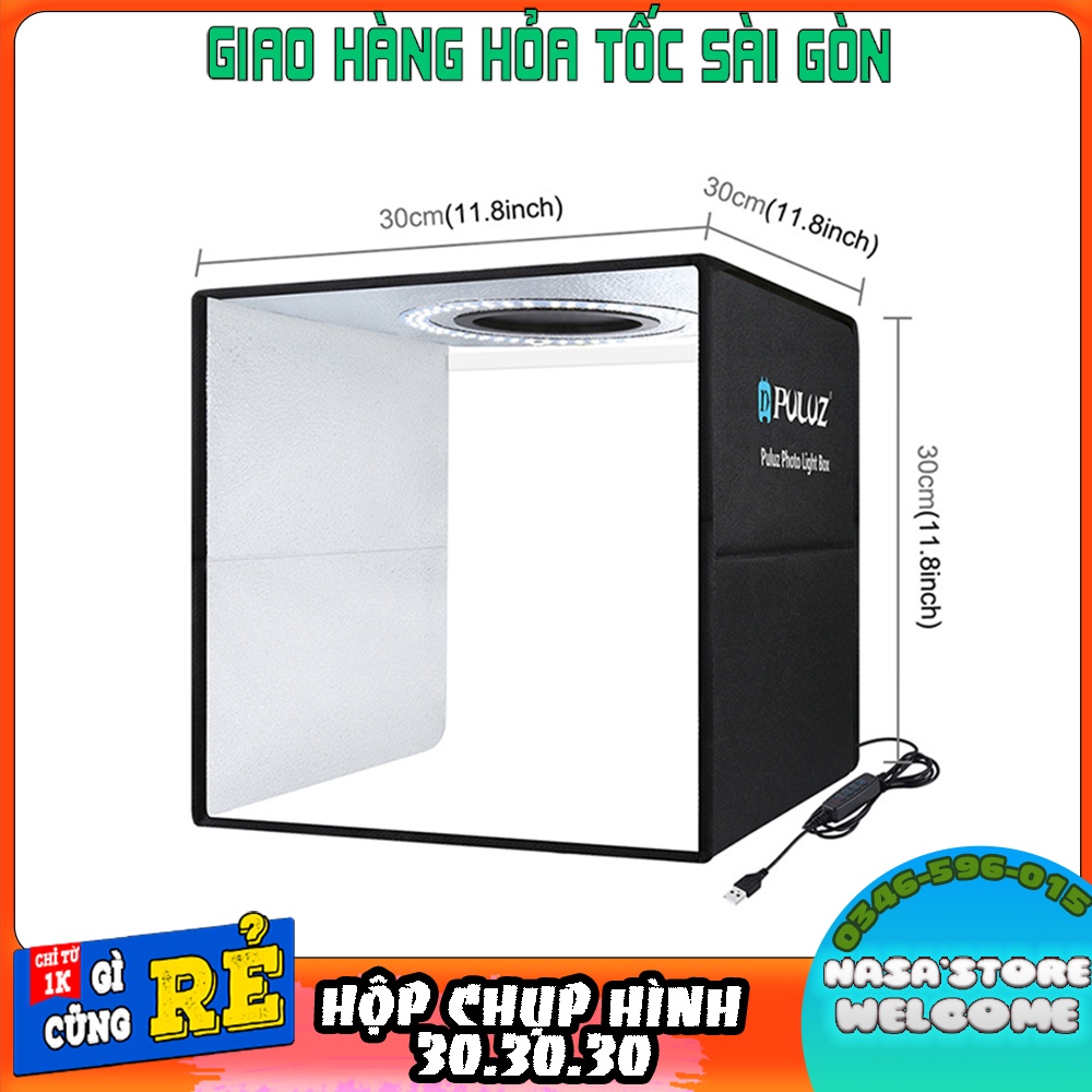 Hộp chụp sản phẩm PULUZ 30x30x30 CM cứng cáp hỗ trợ chụp ảnh sản phẩm có kèm đèn led,review,bán hàng trực tuyến