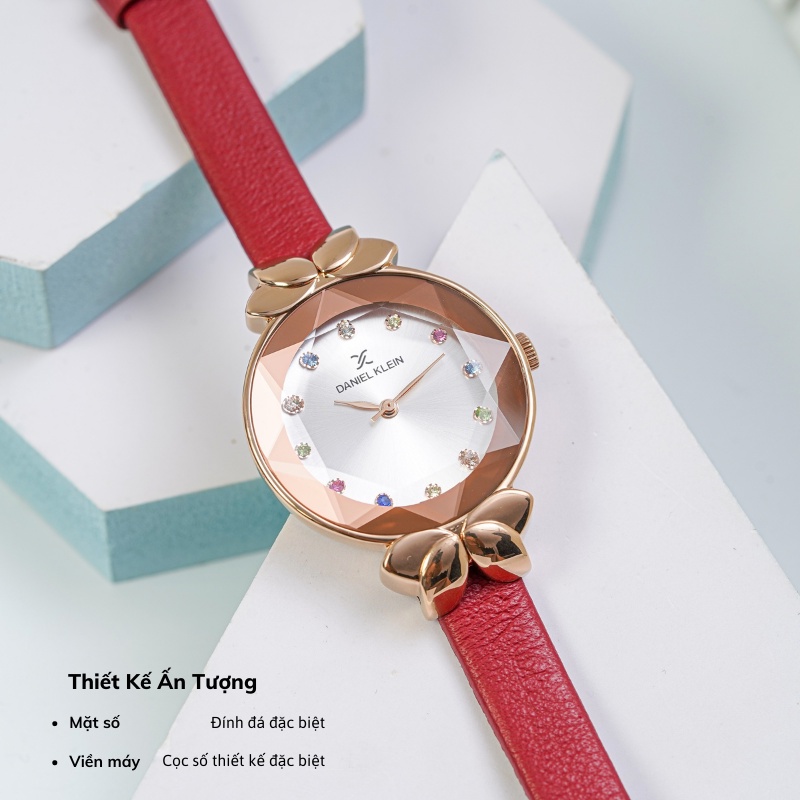 Đồng hồ nữ Daniel Klein Watch DK.1.12553 mặt nhỏ đính đá, kính cứng chống xước, chống nước, dây da đeo tay cao cấp