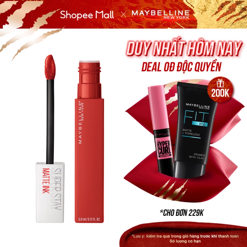 [Mã FMCGMALL -8% đơn 250K] Son Kem Lì 16h Lâu Trôi Maybelline New York Super Stay Matte Ink Lipstick 5ml