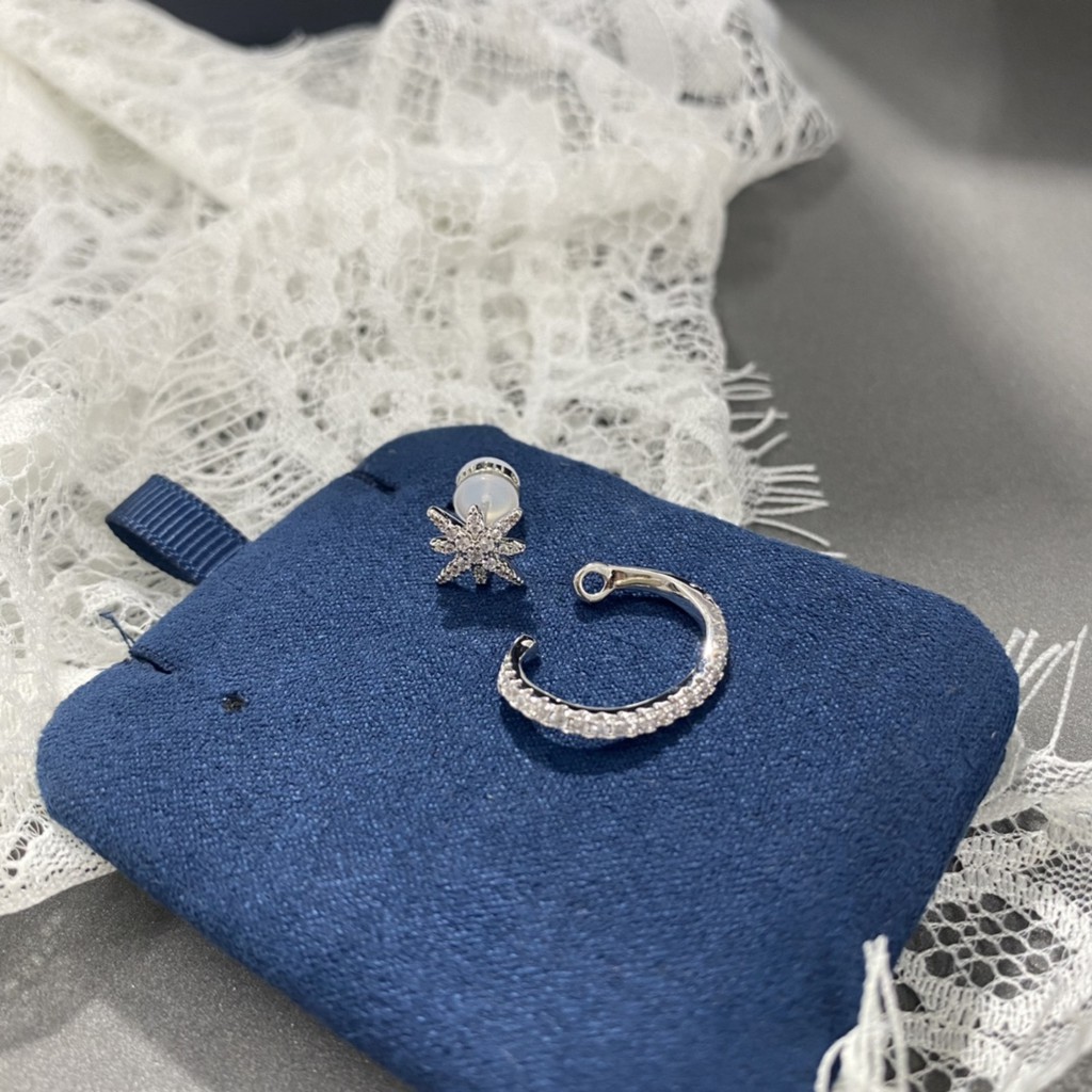 WITH BOX AP Monaco Bông tai bạc S925 đơn giản hình ngôi sao sáu điểm cho nữ