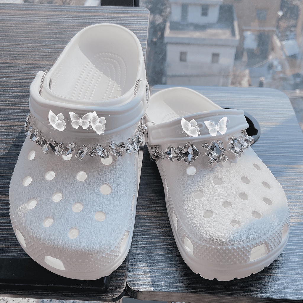 Chuỗi Dây Xích Kim Loại Đính Đá Kim Cương Ngọc Trai Thời Trang Trang Trí Giày Dép Quai Xích